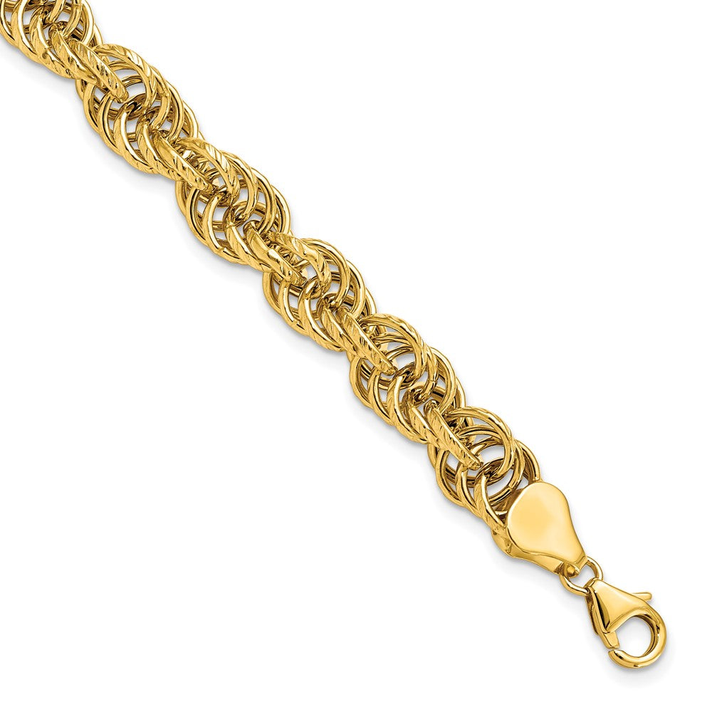 14K Polished Textured Fancy Link Bracelet
