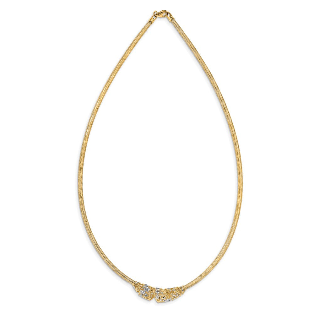 14K & White Rhodium Mesh D/C Necklace