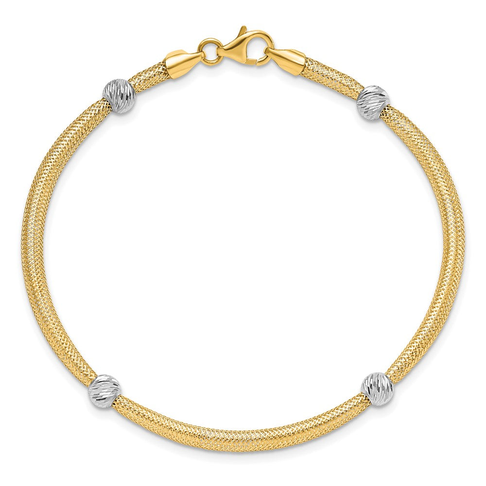 14K Two-tone Polished D/C Mesh Bracelet