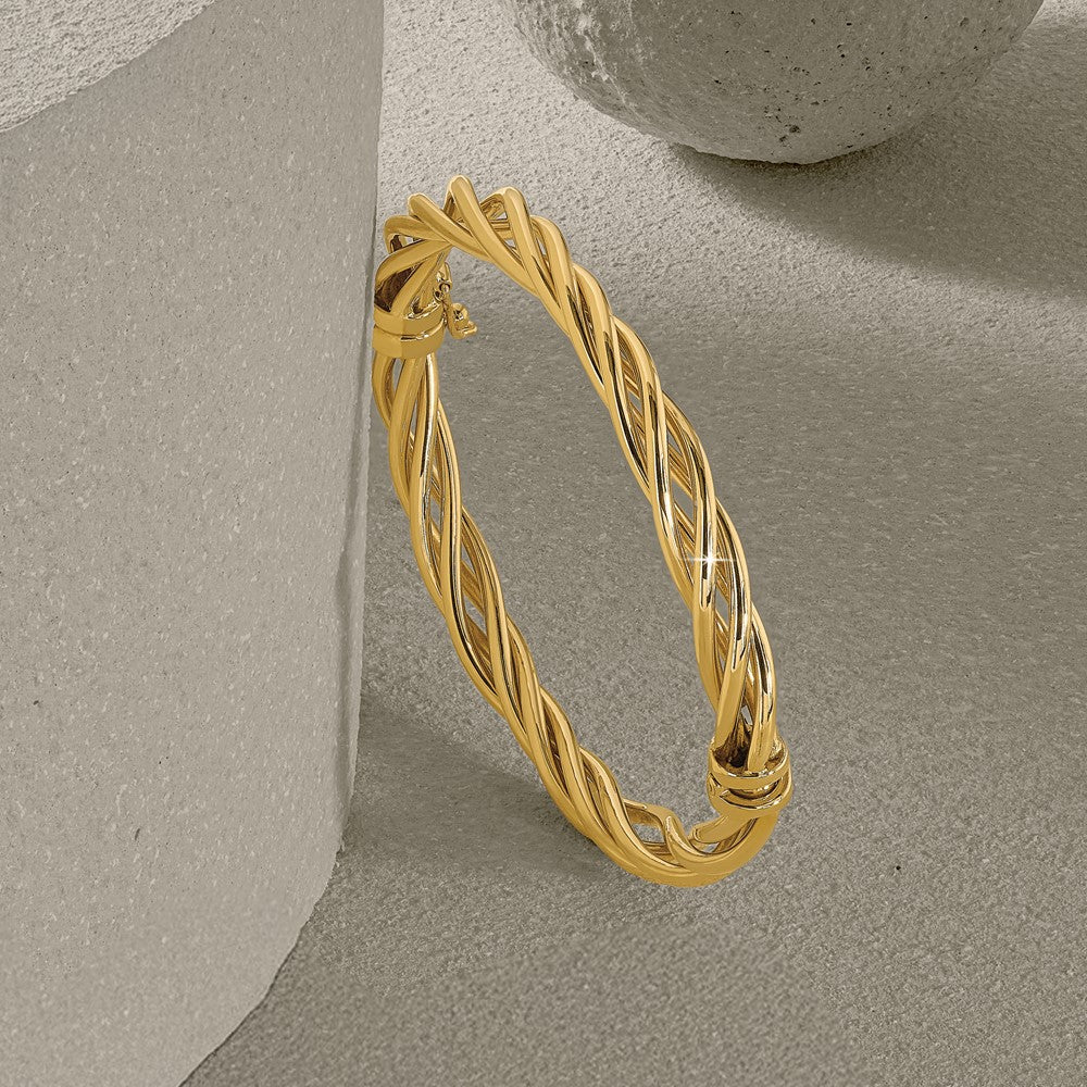 14K Polished Twisted Hinged Bangle