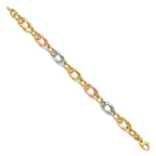 14K Tri-Color Polished 8.9mm Open Link 7.25 inch Bracelet