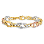 14K Tri-Color Polished 8.9mm Open Link 7.25 inch Bracelet