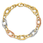 14K Tri-Color Polished 8.9mm Open Link 7.25 inch Bracelet