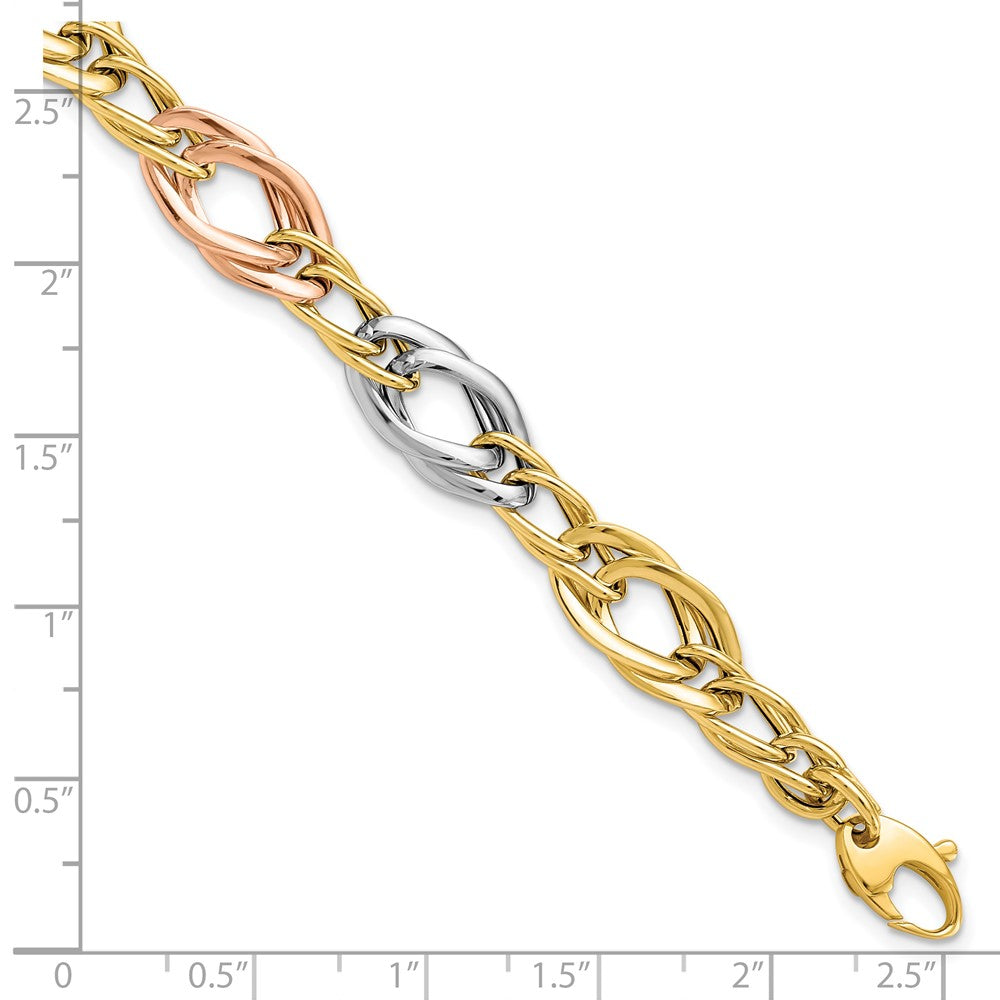 14K Tri-Color Polished 8.9mm Open Link 7.25 inch Bracelet