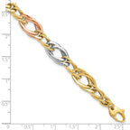14K Tri-Color Polished 8.9mm Open Link 7.25 inch Bracelet