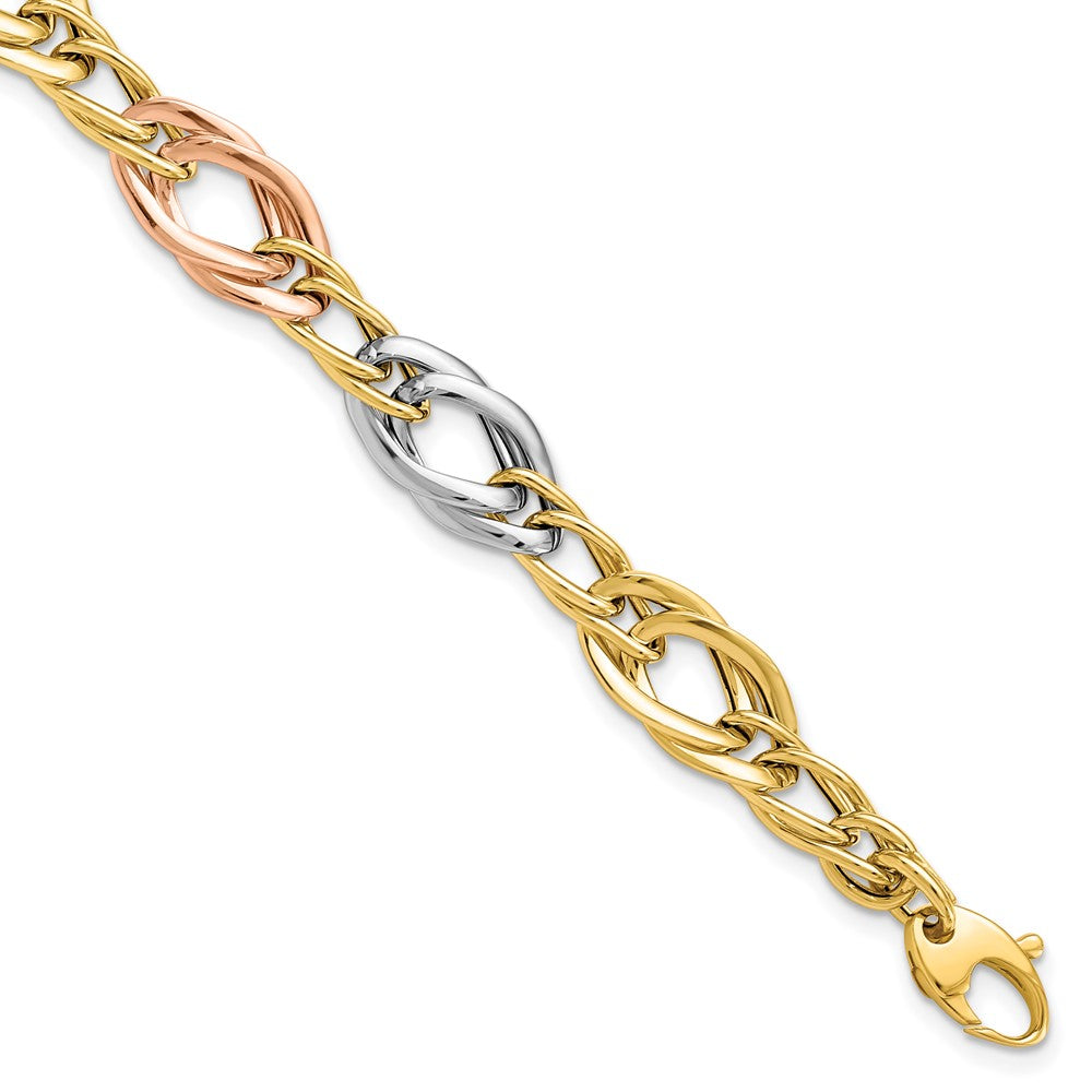 14K Tri-Color Polished 8.9mm Open Link 7.25 inch Bracelet