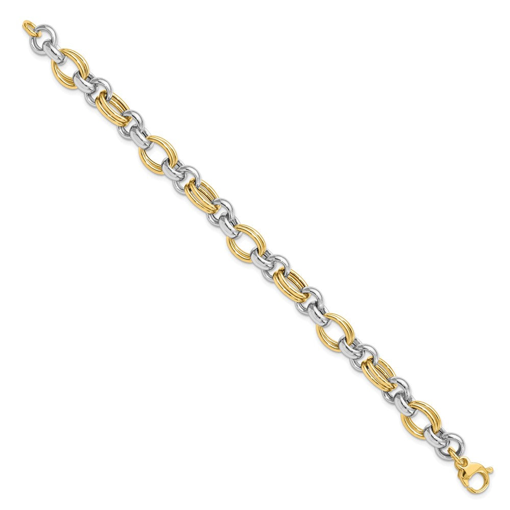 14K Two-tone Polished 8.25mm Open Link 7.5 inch Bracelet