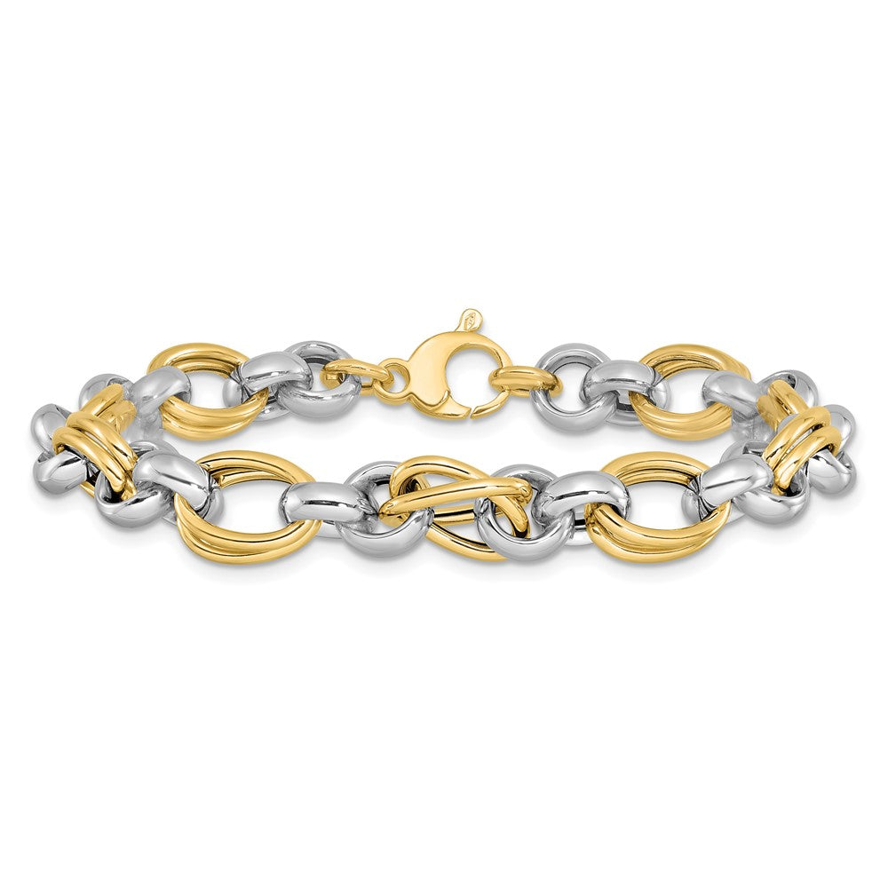 14K Two-tone Polished 8.25mm Open Link 7.5 inch Bracelet