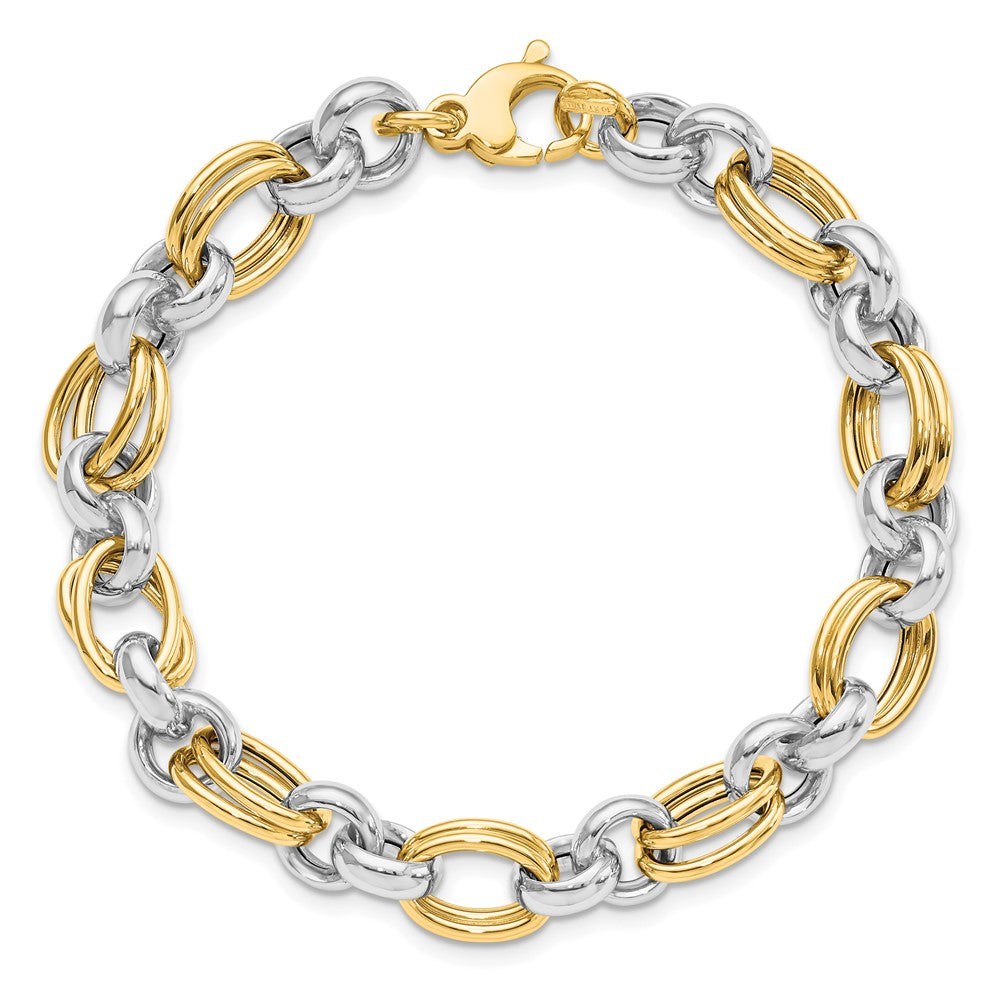 14K Two-tone Polished 8.25mm Open Link 7.5 inch Bracelet