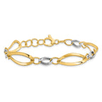 14K Two-tone Polished and Diamond-cut Link 7.25 inch with .5 inch extender Bracelet