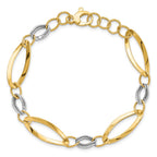 14K Two-tone Polished and Diamond-cut Link 7.25 inch with .5 inch extender Bracelet
