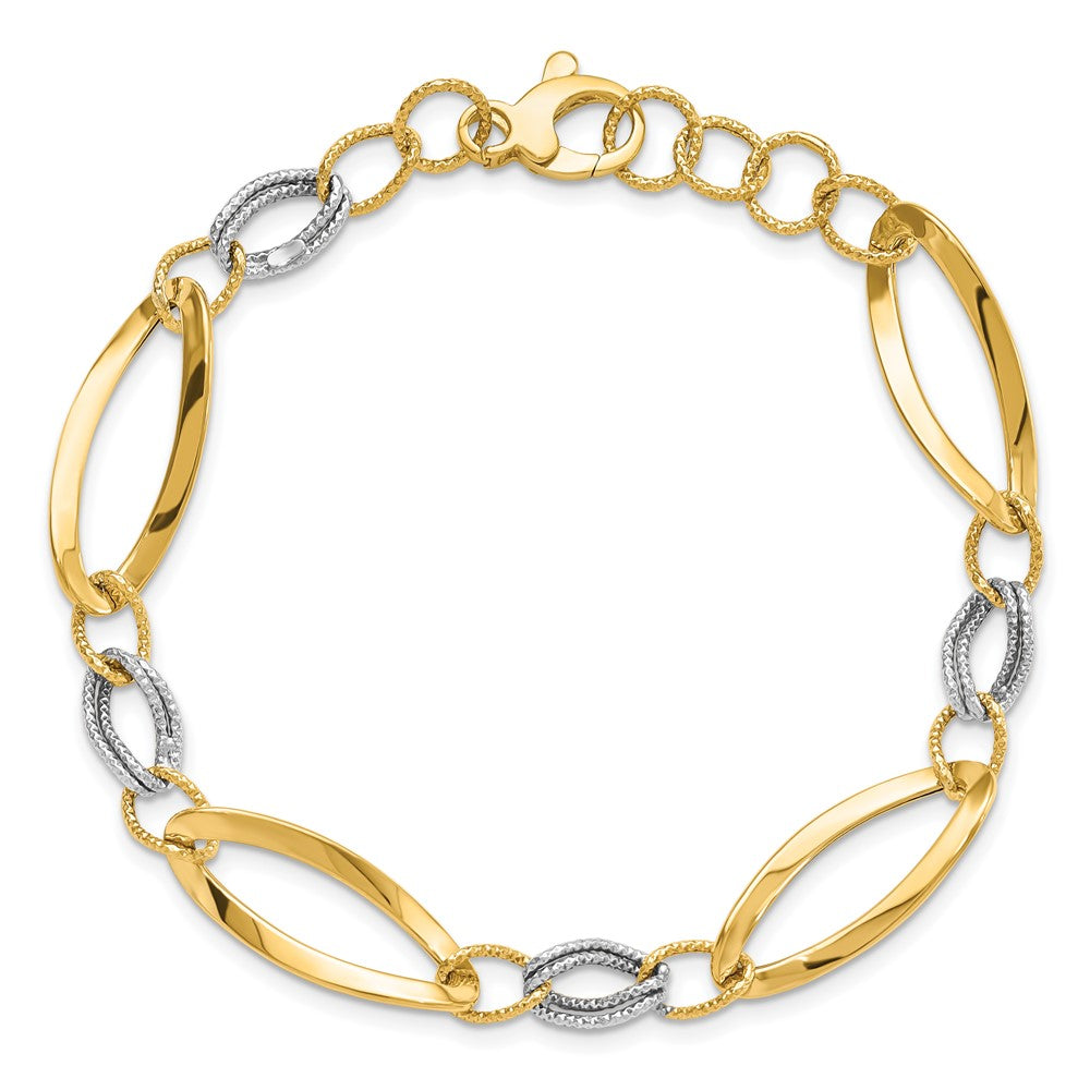 14K Two-tone Polished and Diamond-cut Link 7.25 inch with .5 inch extender Bracelet