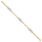14K Two-tone Polished and Textured Fancy Link 7.5 inch Bracelet