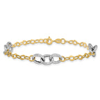 14K Two-tone Polished and Textured Fancy Link 7.5 inch Bracelet