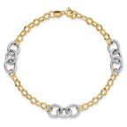 14K Two-tone Polished and Textured Fancy Link 7.5 inch Bracelet