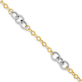 14K Two-tone Polished and Textured Fancy Link 7.5 inch Bracelet