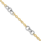 14K Two-tone Polished and Textured Fancy Link 7.5 inch Bracelet