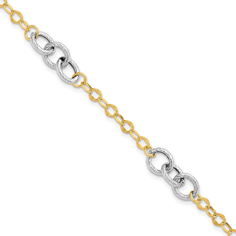 14K Two-tone Polished and Textured Fancy Link 7.5 inch Bracelet