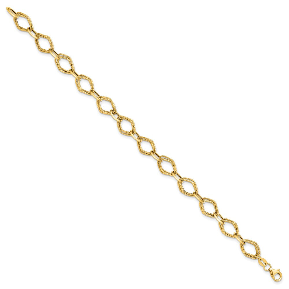 14K Polished and Textured Fancy Link 7.5 inch Bracelet