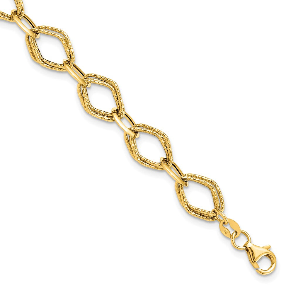 14K Polished and Textured Fancy Link 7.5 inch Bracelet