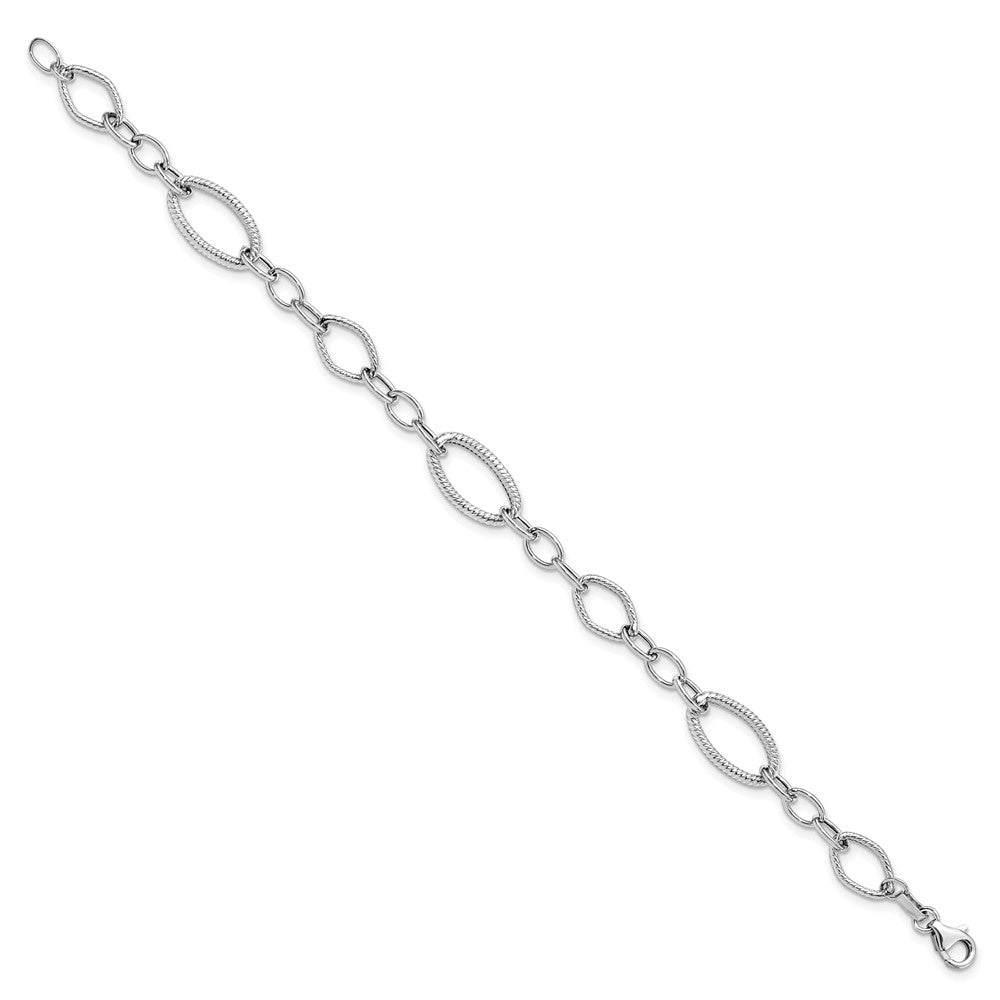 14K White Gold Polished and Textured 9.0mm Link 7.5 inch Bracelet