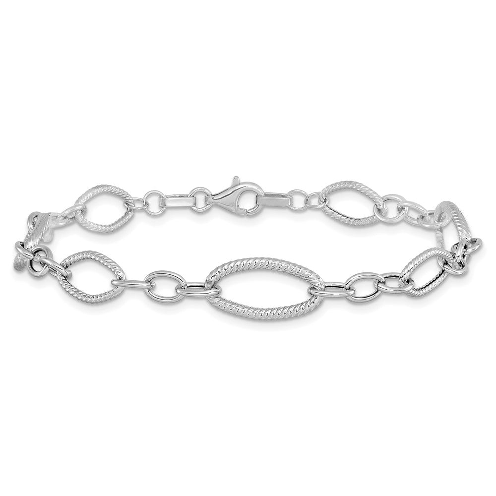 14K White Gold Polished and Textured 9.0mm Link 7.5 inch Bracelet