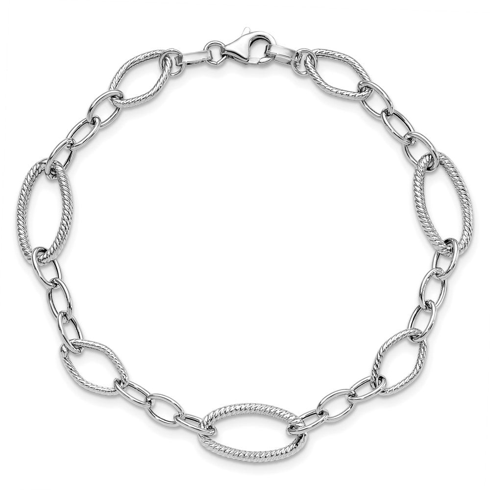 14K White Gold Polished and Textured 9.0mm Link 7.5 inch Bracelet