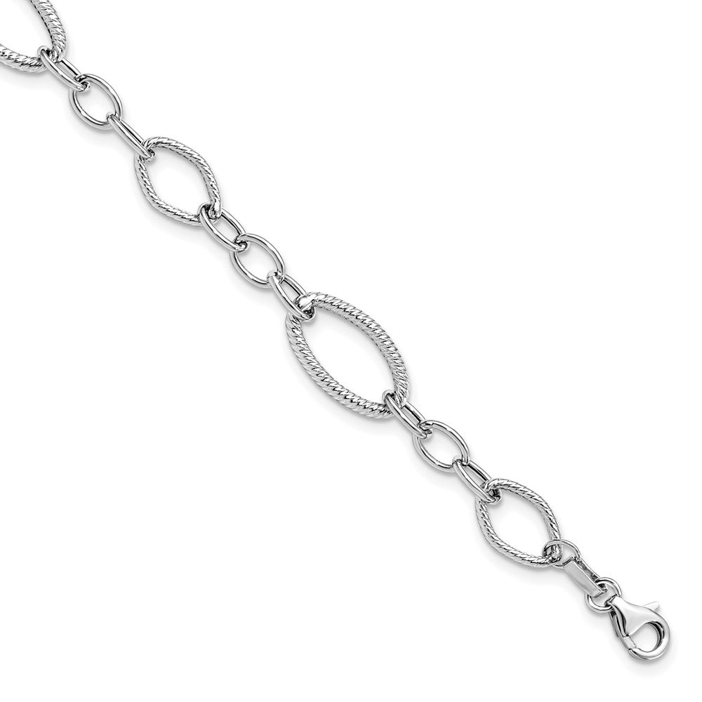 14K White Gold Polished and Textured 9.0mm Link 7.5 inch Bracelet