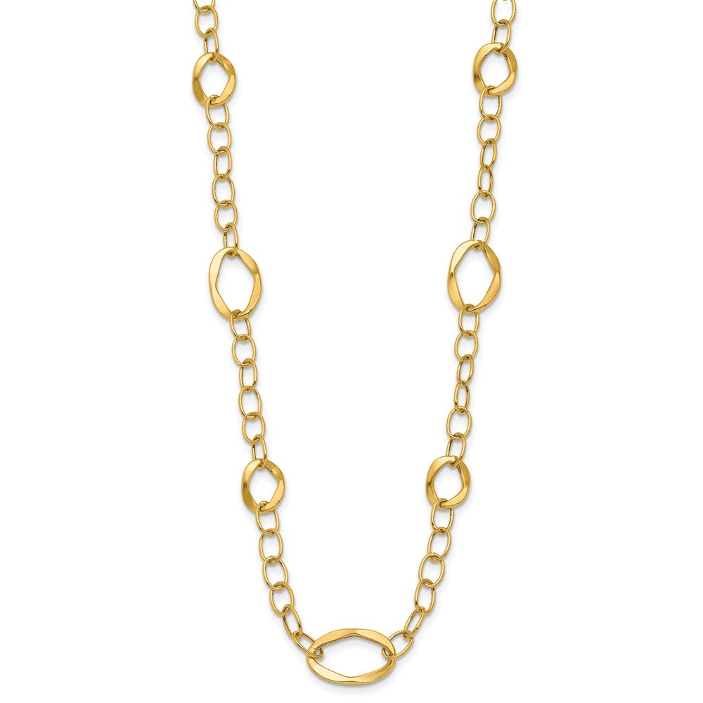 14K Polished Fancy Link with Oval Stations 17 inch with 2inch extender Necklace
