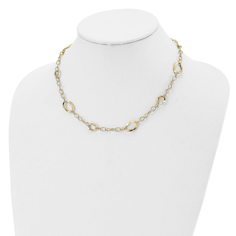 14K Polished Fancy Link with Oval Stations 17 inch with 2inch extender Necklace