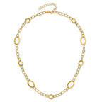 14K Polished Fancy Link with Oval Stations 17 inch with 2inch extender Necklace