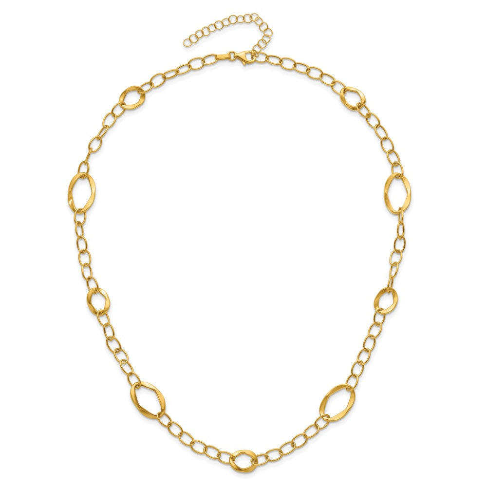 14K Polished Fancy Link with Oval Stations 17 inch with 2inch extender Necklace