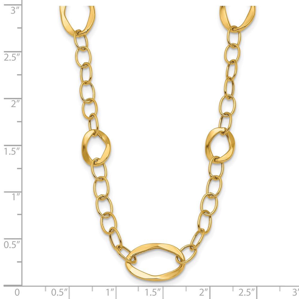 14K Polished Fancy Link with Oval Stations 17 inch with 2inch extender Necklace