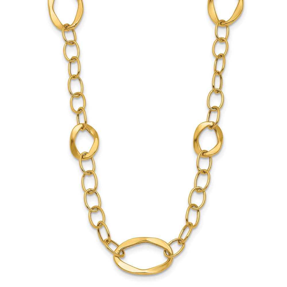 14K Polished Fancy Link with Oval Stations 17 inch with 2inch extender Necklace