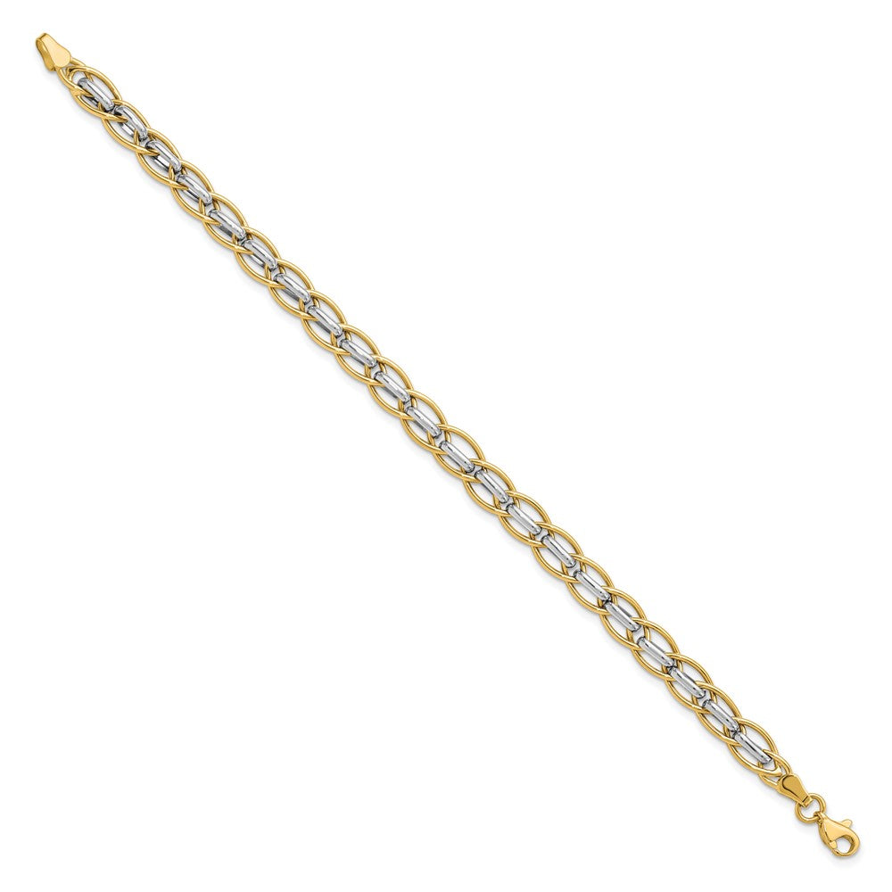 14K Two-tone Polished Fancy Link 7.25 inch Bracelet