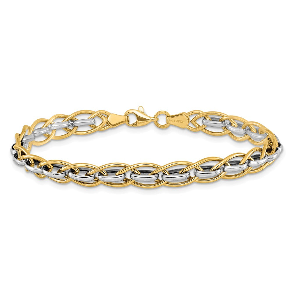 14K Two-tone Polished Fancy Link 7.25 inch Bracelet