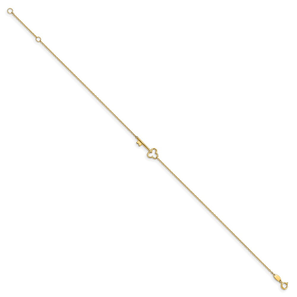 14K Polished Key 9 inch Plus 1 inch Extender - Total 10 inch Anklet