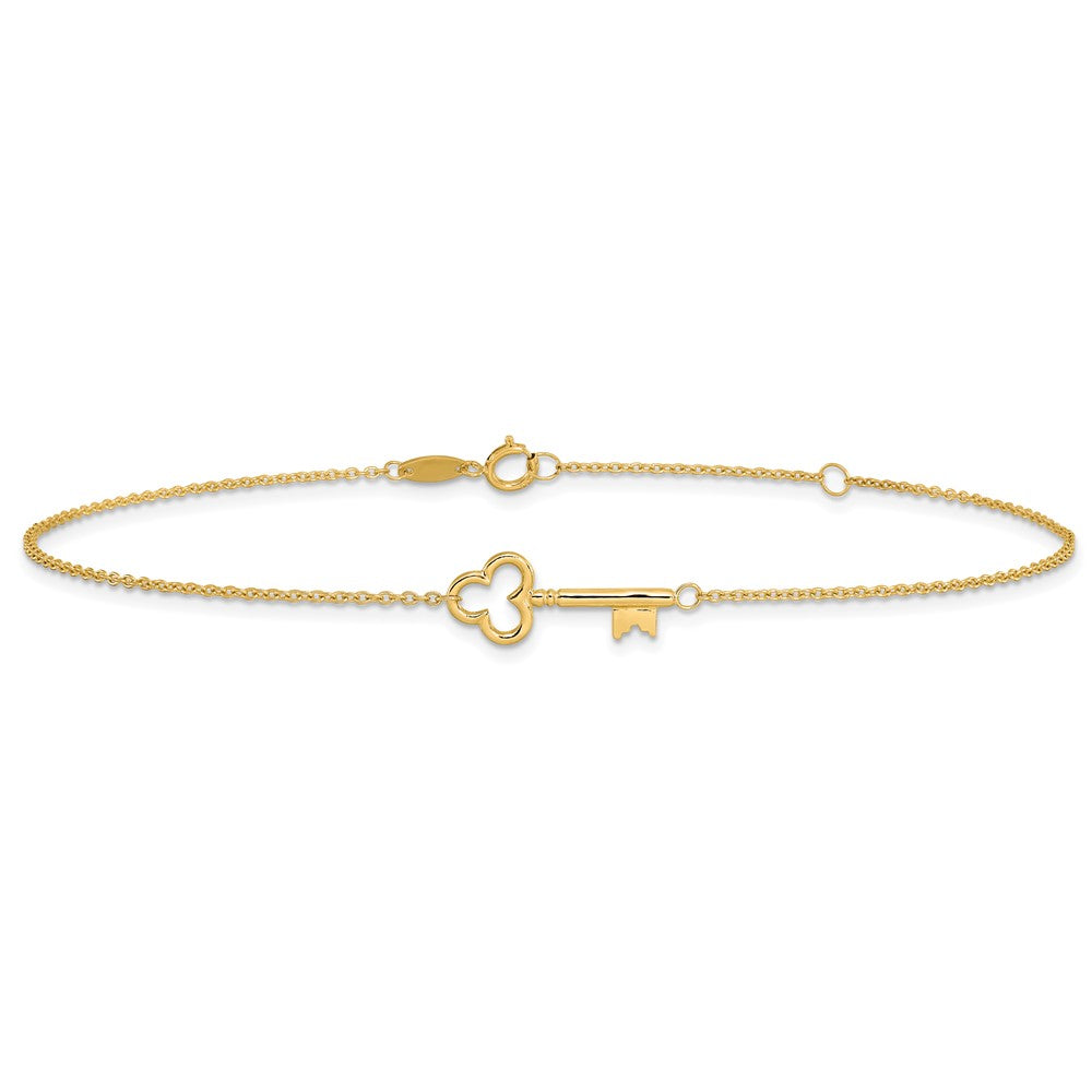 14K Polished Key 9 inch Plus 1 inch Extender - Total 10 inch Anklet