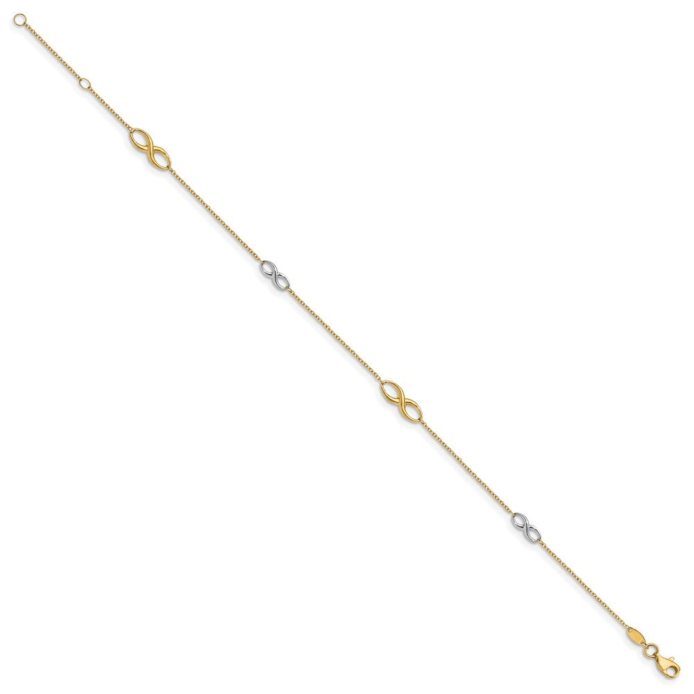 14K Two-tone Infinity 4-Station 9 inch Plus 1 inch Extender - Total 10 inch Anklet