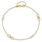 14K Two-tone Infinity 4-Station 9 inch Plus 1 inch Extender - Total 10 inch Anklet