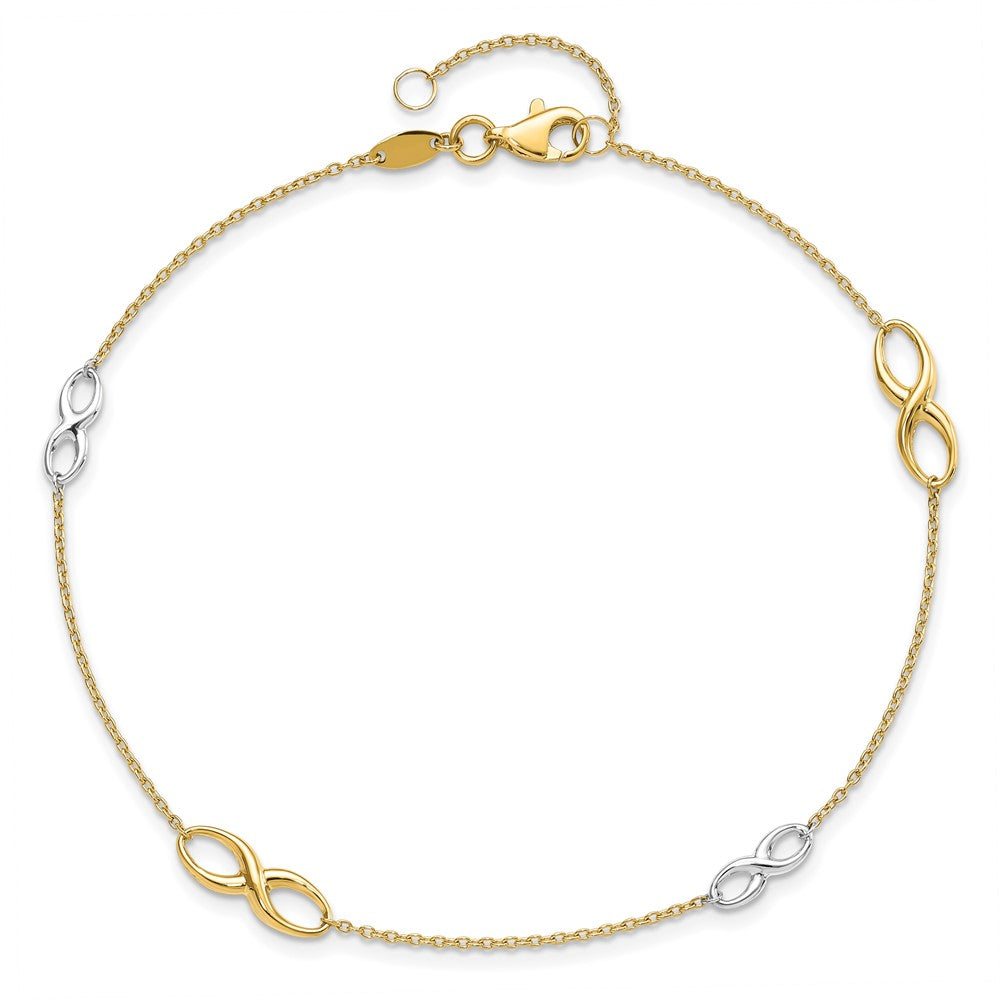 14K Two-tone Infinity 4-Station 9 inch Plus 1 inch Extender - Total 10 inch Anklet
