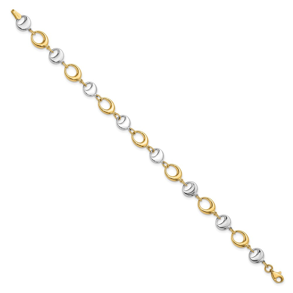 14K Two-tone Polished 8.0mm Contemporary Oval Link 7.75 inch Bracelet