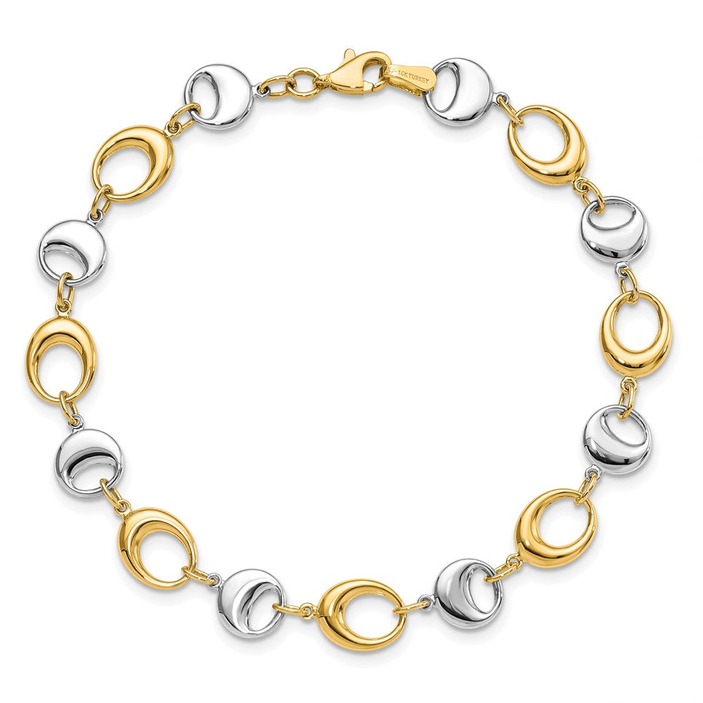 14K Two-tone Polished 8.0mm Contemporary Oval Link 7.75 inch Bracelet