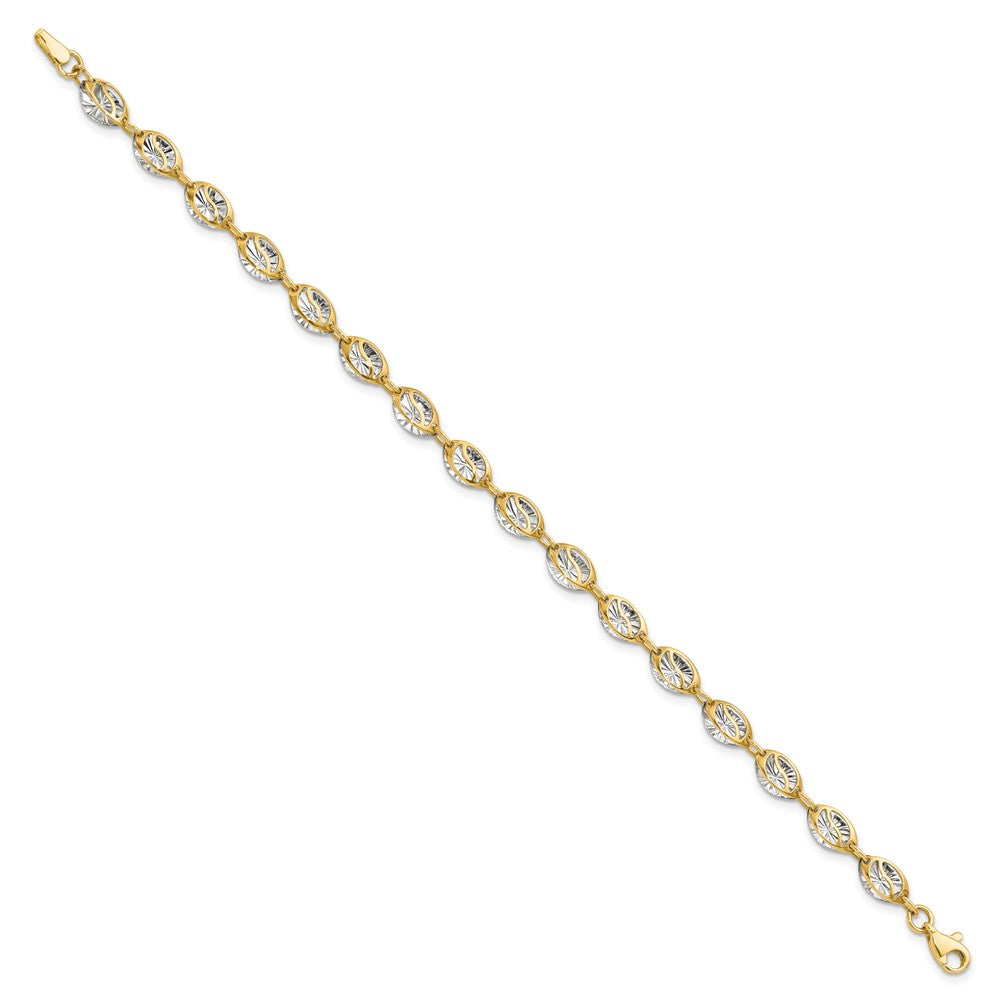14K with White Rhodium Polished and Diamond-cut 6.0mm Fancy Open Link 7.5 inch Bracelet