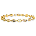 14K with White Rhodium Polished and Diamond-cut 6.0mm Fancy Open Link 7.5 inch Bracelet
