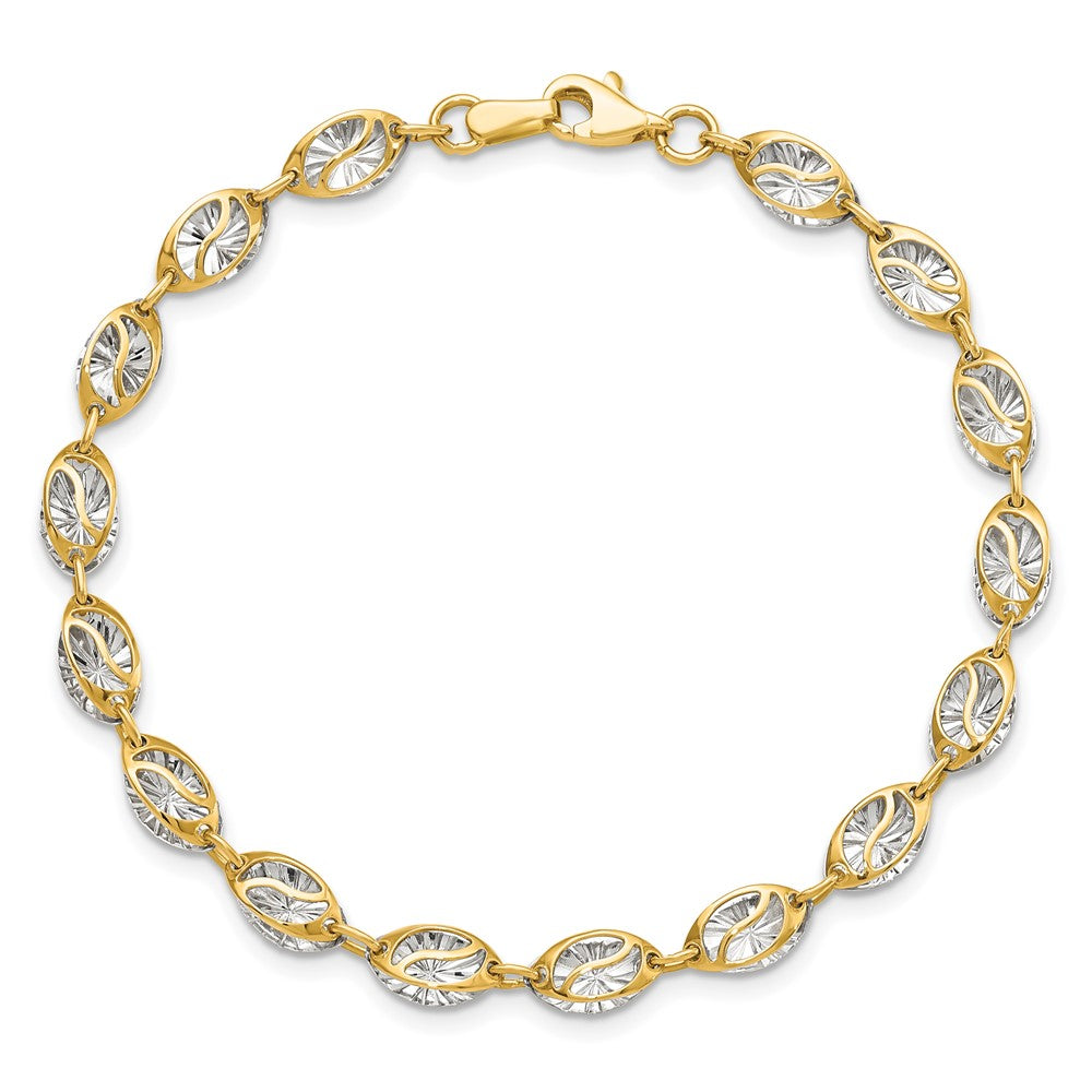 14K with White Rhodium Polished and Diamond-cut 6.0mm Fancy Open Link 7.5 inch Bracelet