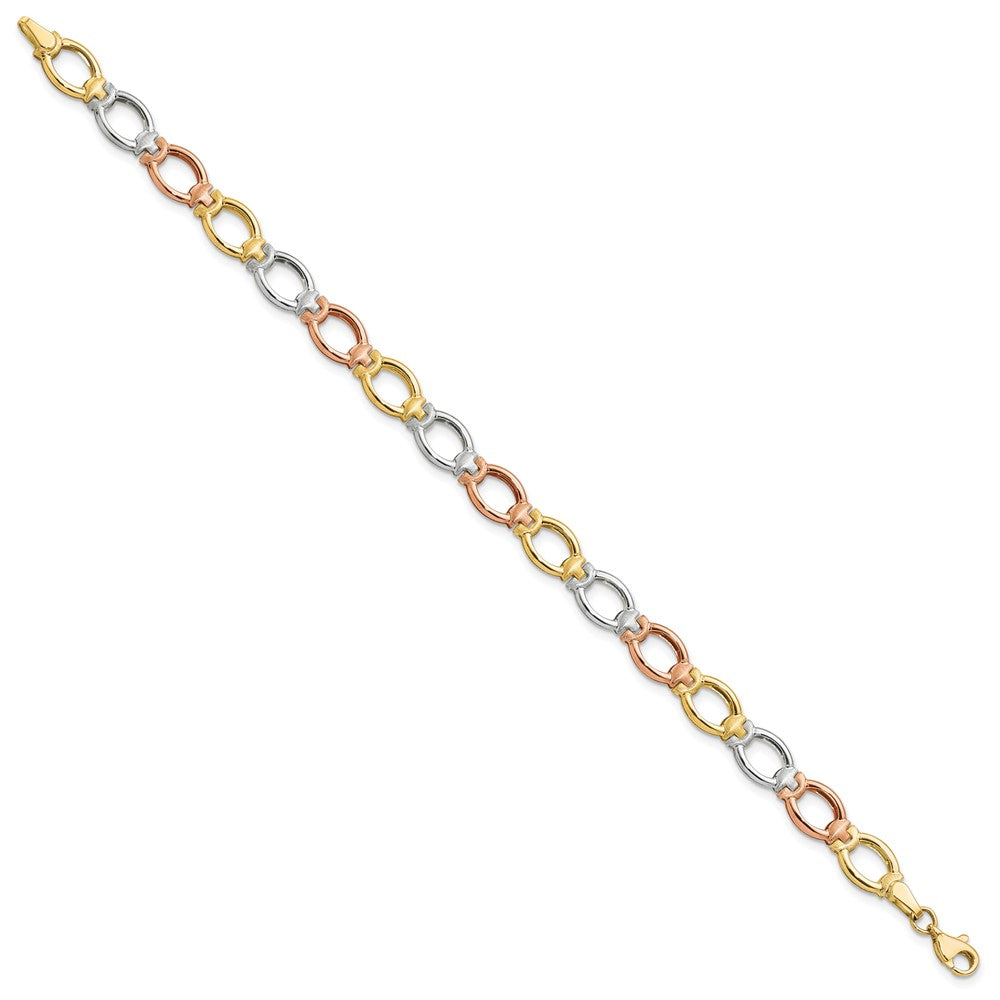 14K Tri-color Polished and Satin 7.0mm Open Link 7.5 inch Bracelet