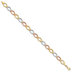 14K Tri-color Polished and Satin 7.0mm Open Link 7.5 inch Bracelet