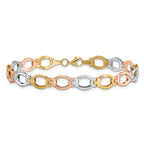 14K Tri-color Polished and Satin 7.0mm Open Link 7.5 inch Bracelet