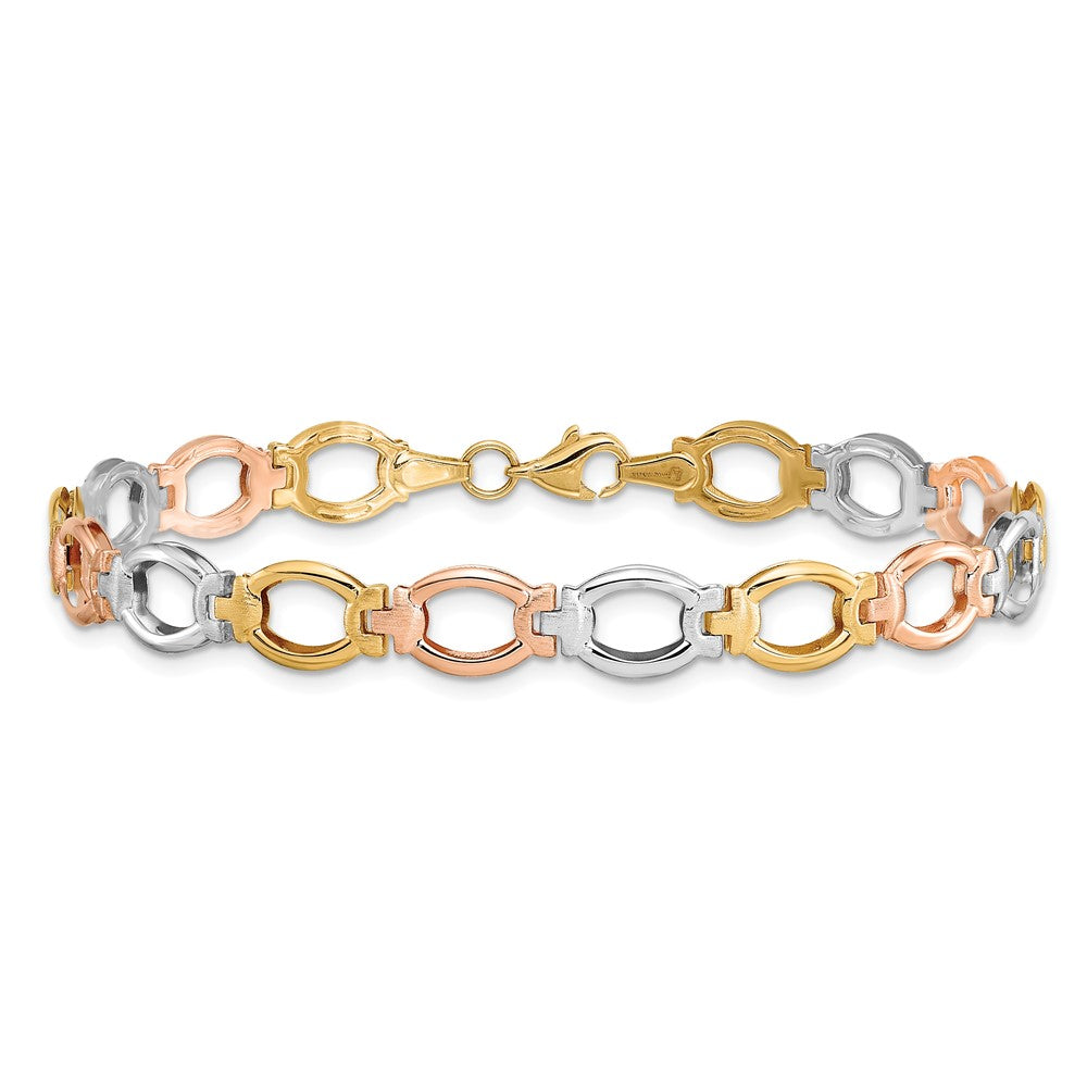 14K Tri-color Polished and Satin 7.0mm Open Link 7.5 inch Bracelet